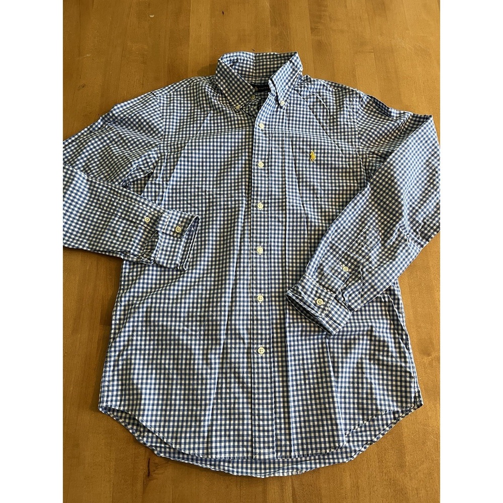 Ralph Lauren‎ Mens Sz S Small Blue White Gingham Button Down Shirt Pony Logo